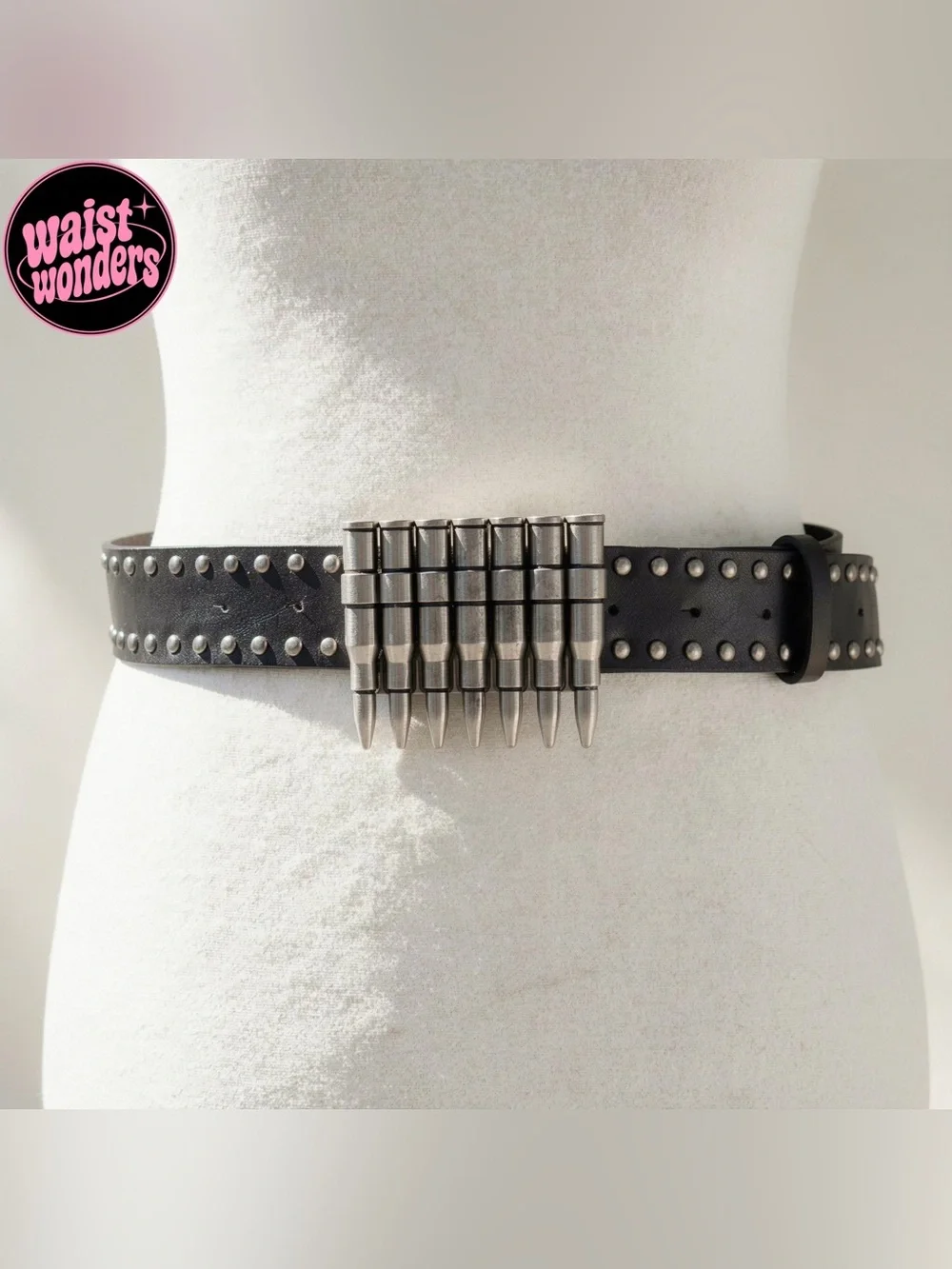 Y2K 2000s style Black Leather Bullet Studded Belt